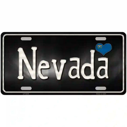Nevada Script Flag Heart Metal Sign