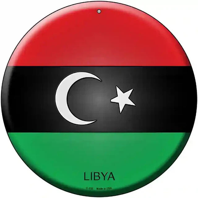 Libya Flag 12" Circle Metal Sign