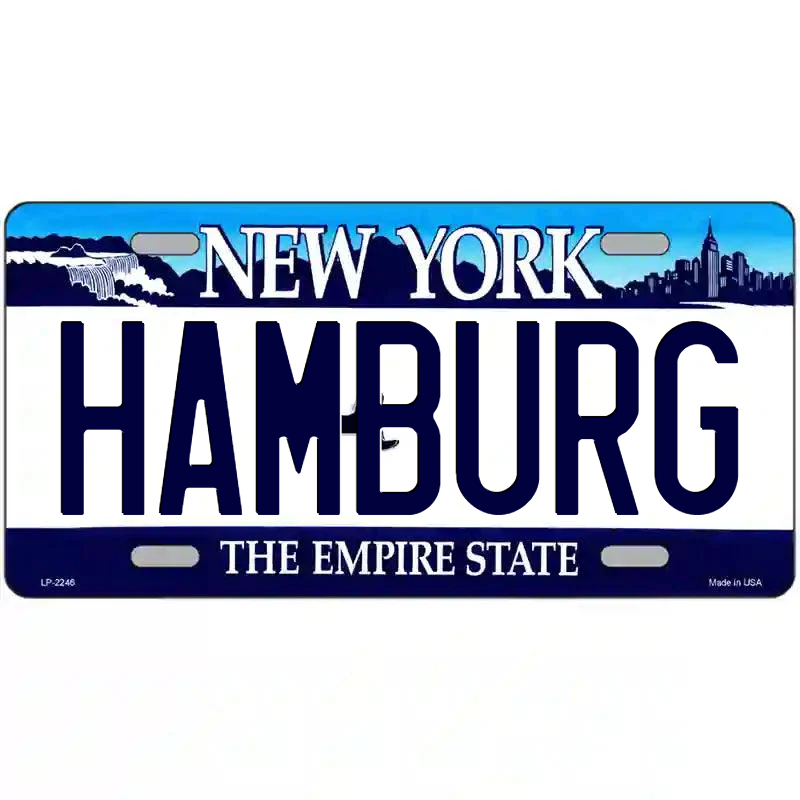 Hamburg New York Blue Metal Sign