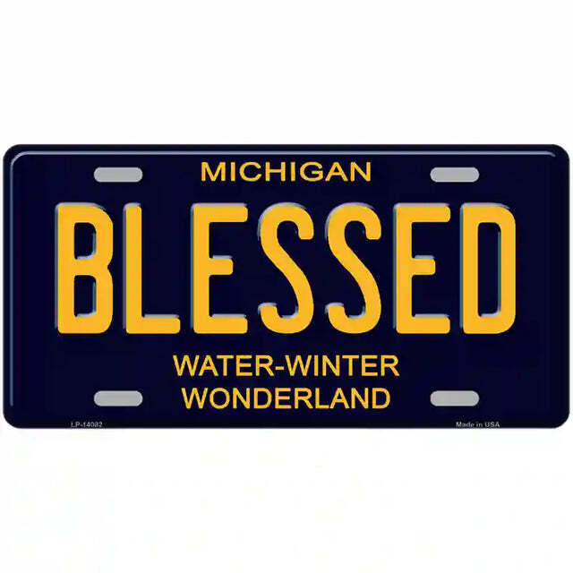 Blessed Michigan Blue Metal Sign