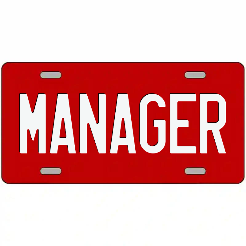 Manager White on Red Metal Sign
