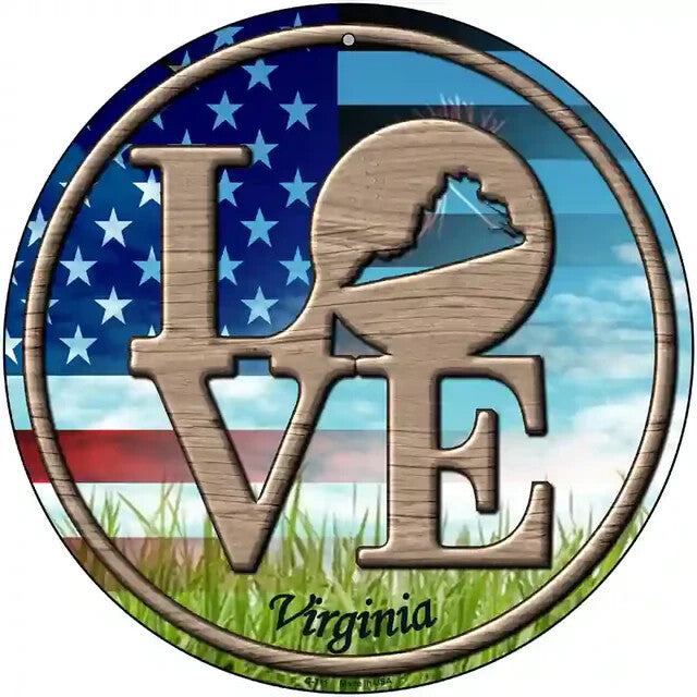 Love Virginia 12" Circle Metal Sign