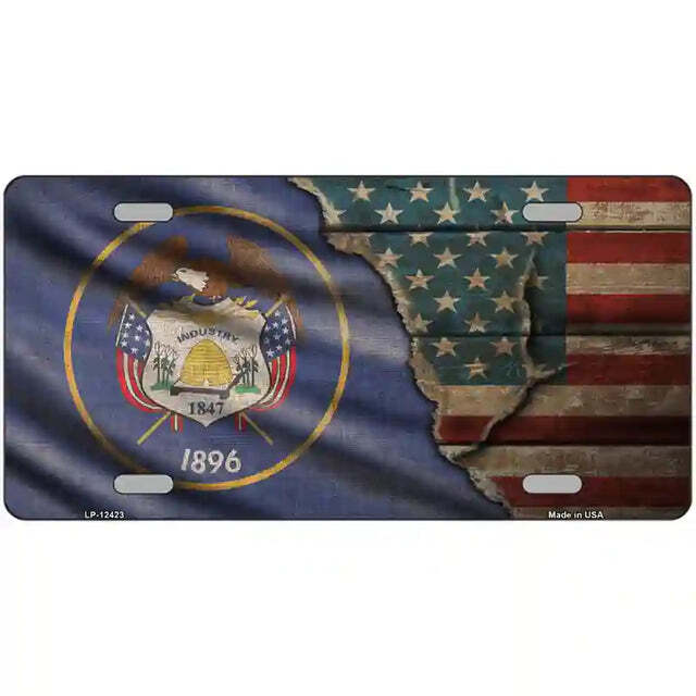 Utah American Flags Vintage Look Metal Sign