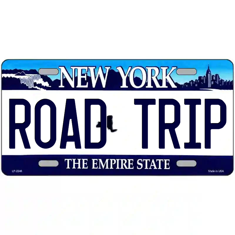 Road Trip New York Blue Metal Sign