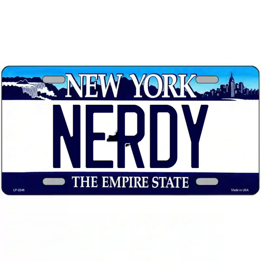 Nerdy New York Blue Metal Sign