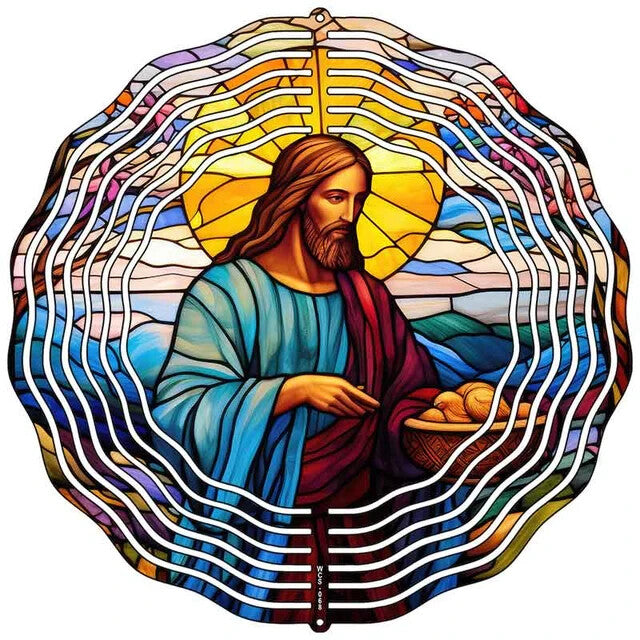 Jesus Stained Glass Look Metal Wind Spinner