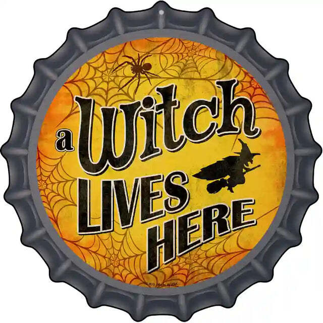 Witch Lives Here Bottle Cap Metal Sign