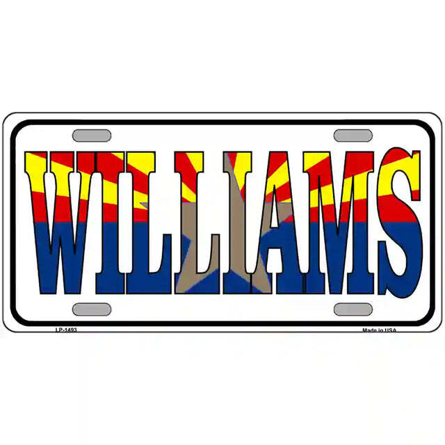 Williams Arizona Flag White Metal Sign