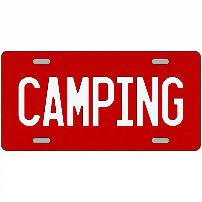 Camping White on Red Metal Sign