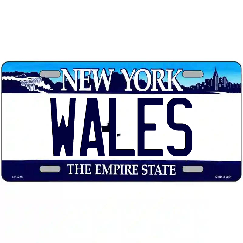Wales New York Blue Metal Sign