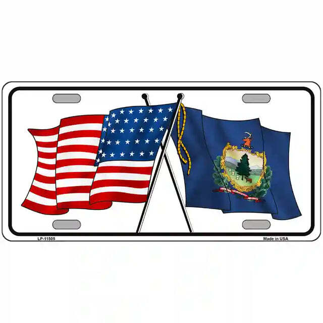 Vermont American Flags Crossed Metal Sign