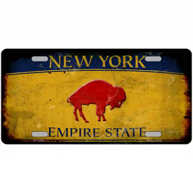 Red Buffalo Rusty Look New York Yellow Metal Sign