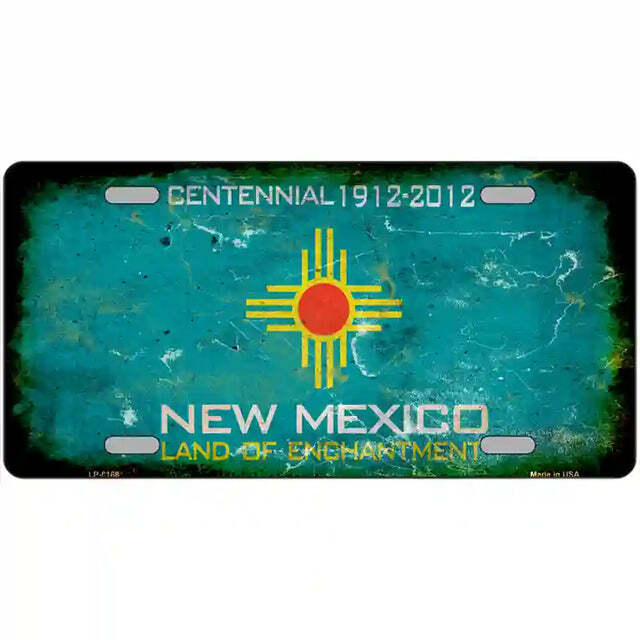 New Mexico Rusty Look Flag Teal Metal Sign