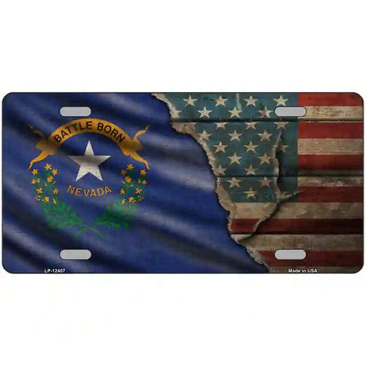 Nevada American Flags Vintage Look Metal Sign