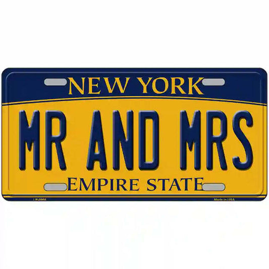 Mr and Mrs New York Yellow Metal Sign