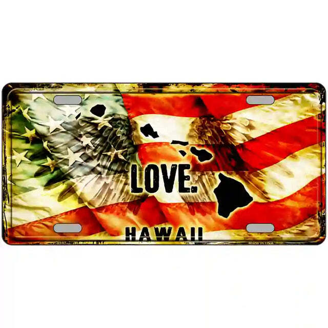 Hawaii Love American Flag Metal Sign