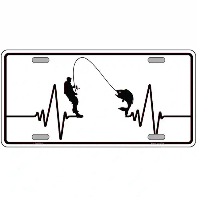 Fishing Heartbeat Metal Sign