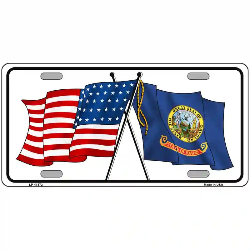 Idaho Crossed US Flag metal sign