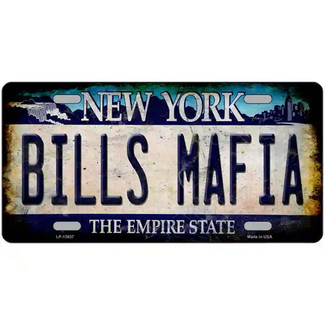 Bills Mafia Rusty Look New York Blue Metal Sign