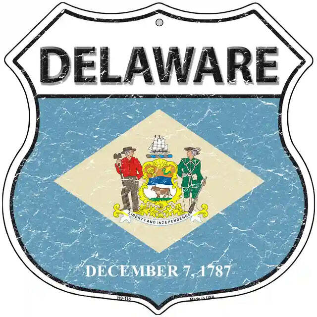 Delaware Flag Highway Shield Metal Sign