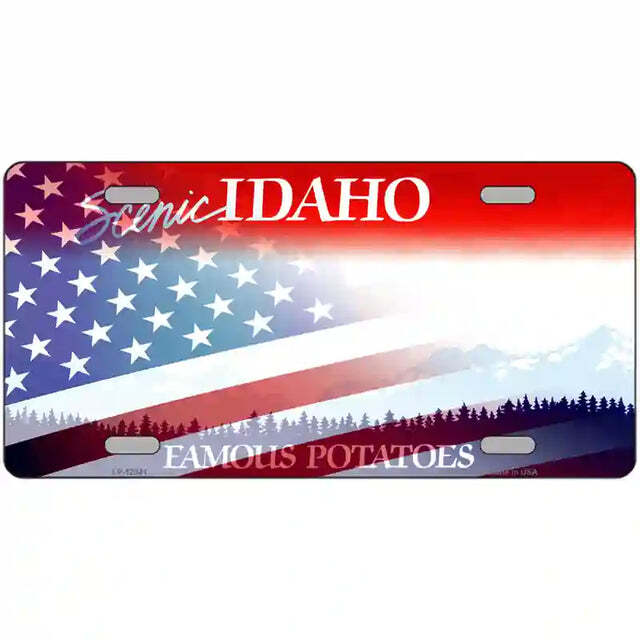 Idaho with American Flag Metal Sign