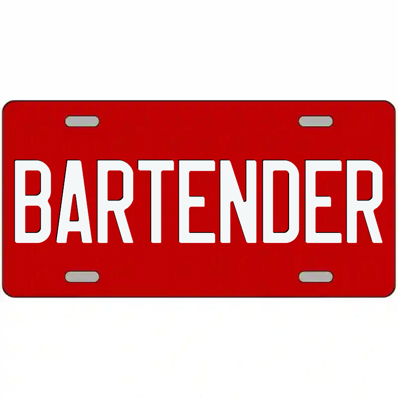 Bartender White on Red Metal Sign