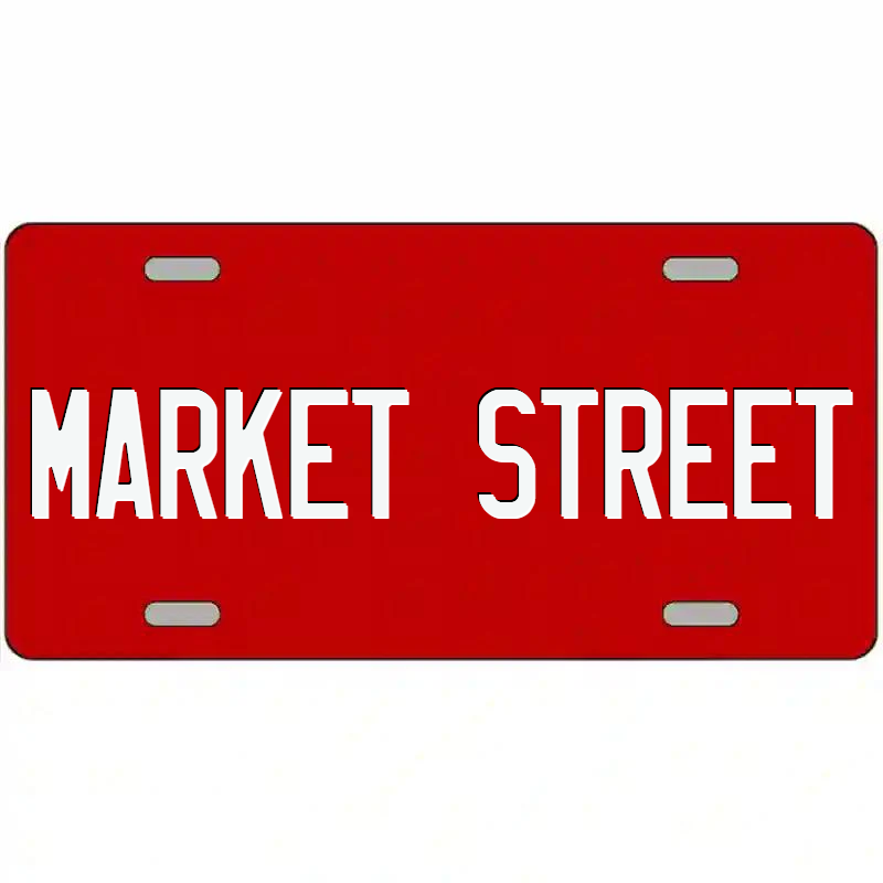 Market Street White on Red Metal Sign