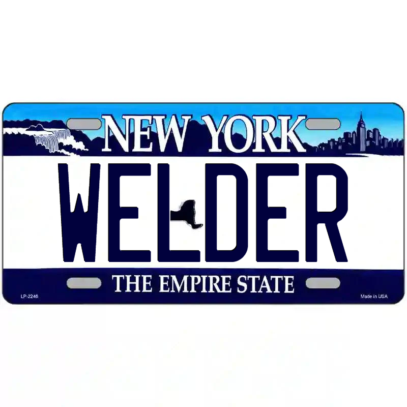 Welder New York Blue Metal Sign