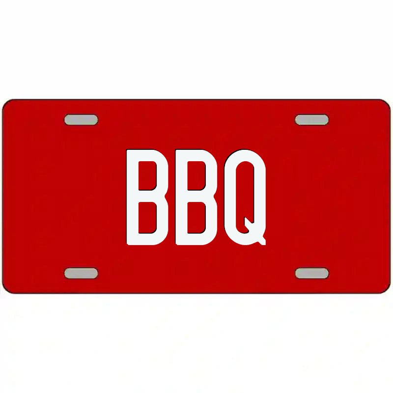 BBQ White on Red Metal Sign