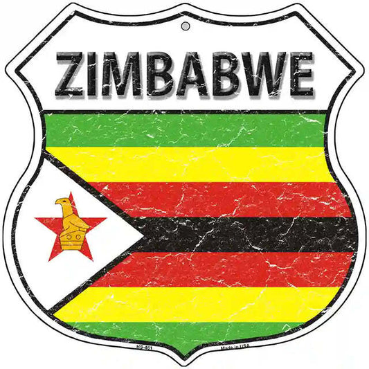Zimbabwe Flag Highway Shield Metal Sign