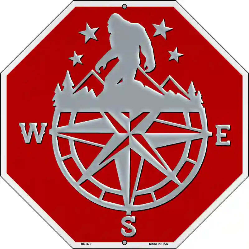 Bigfoot Compass 12" Octagon Metal Sign