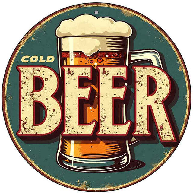 Cold Beer 12" Circle Metal Sign