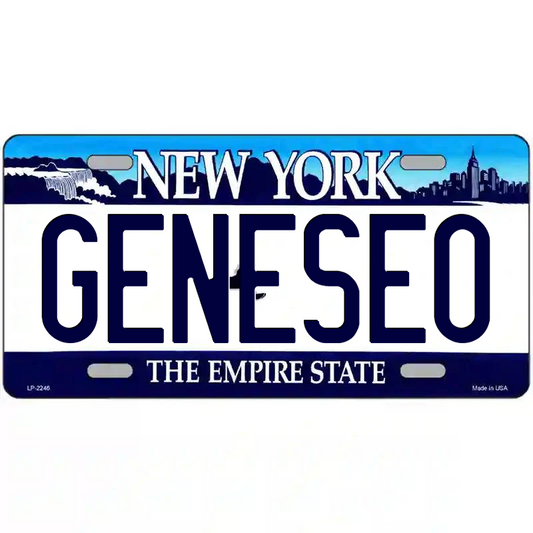 Geneseo New York Blue Metal Sign