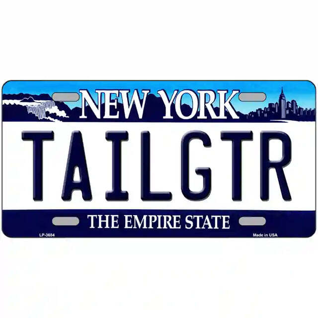Tailgater New York Blue Metal Sign