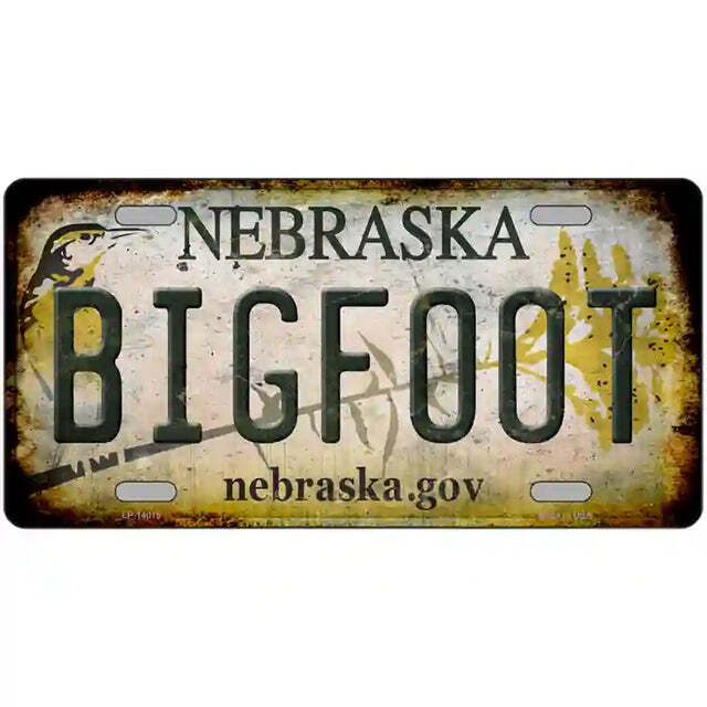 Nebraska Rusty Look Bigfoot Metal Sign