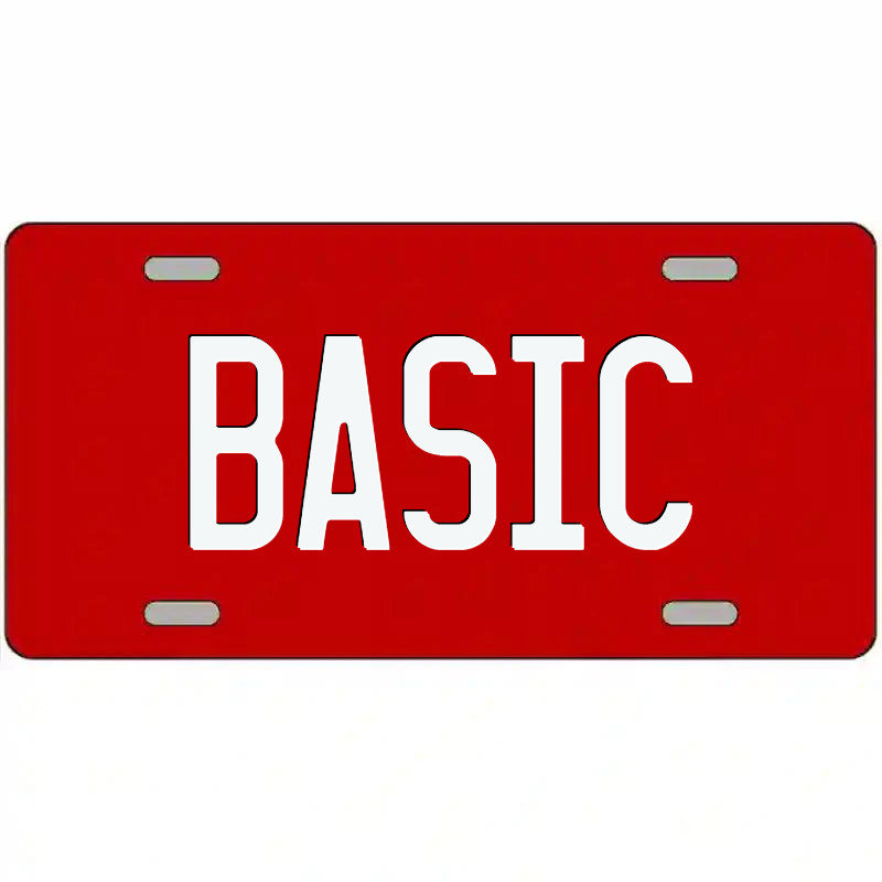 Basic White on Red Metal Sign