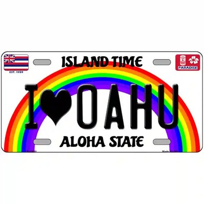 I Love Oahu Hawaii Rainbow Metal Sign