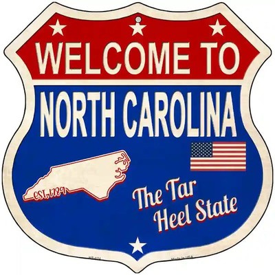 Welcome to North Carolina The Tar Heel State Highway Shield Metal Sign