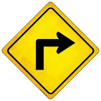 Turn Right 16.5" X 16.5" Diamond Metal Sign