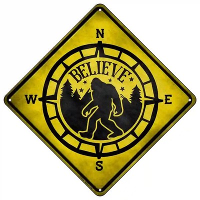 Bigfoot Compass 16.5" X 16.5" Diamond Metal Sign