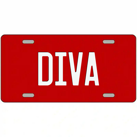 Diva White on Red Metal Sign