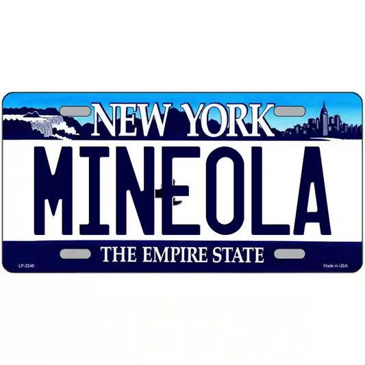Mineola New York Blue Metal Sign