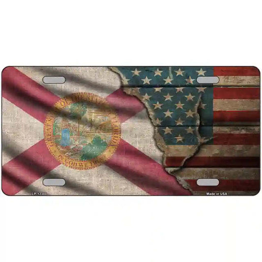 Florida American Flags Vintage Look Metal Sign