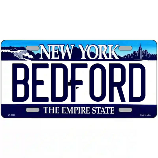 Bedford New York Blue Metal Sign