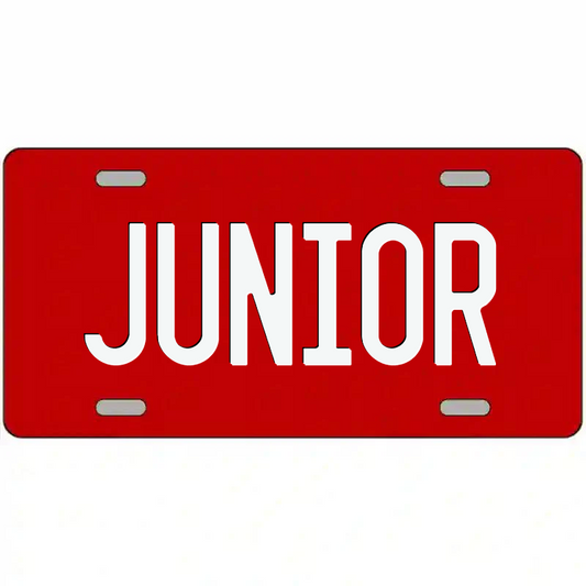 Junior White and Red Metal Sign