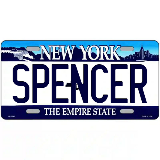 Spencer New York Blue Metal Sign