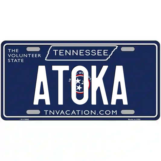 Atoka Tennessee Blue Metal Sign
