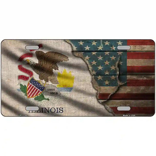Illinois American Flags Vintage Look Metal Sign