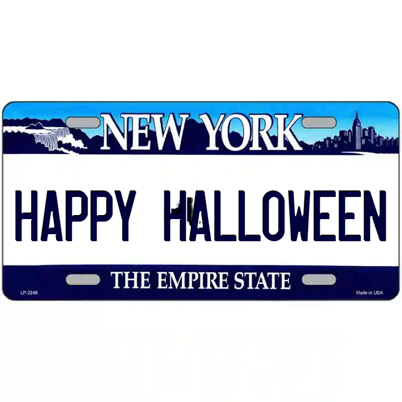 Happy Halloween New York Blue Metal Sign