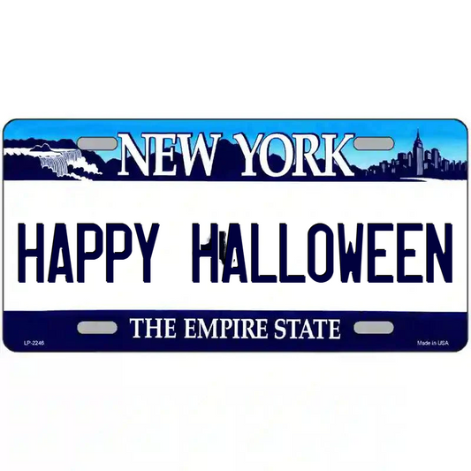 Happy Halloween New York Blue Metal Sign